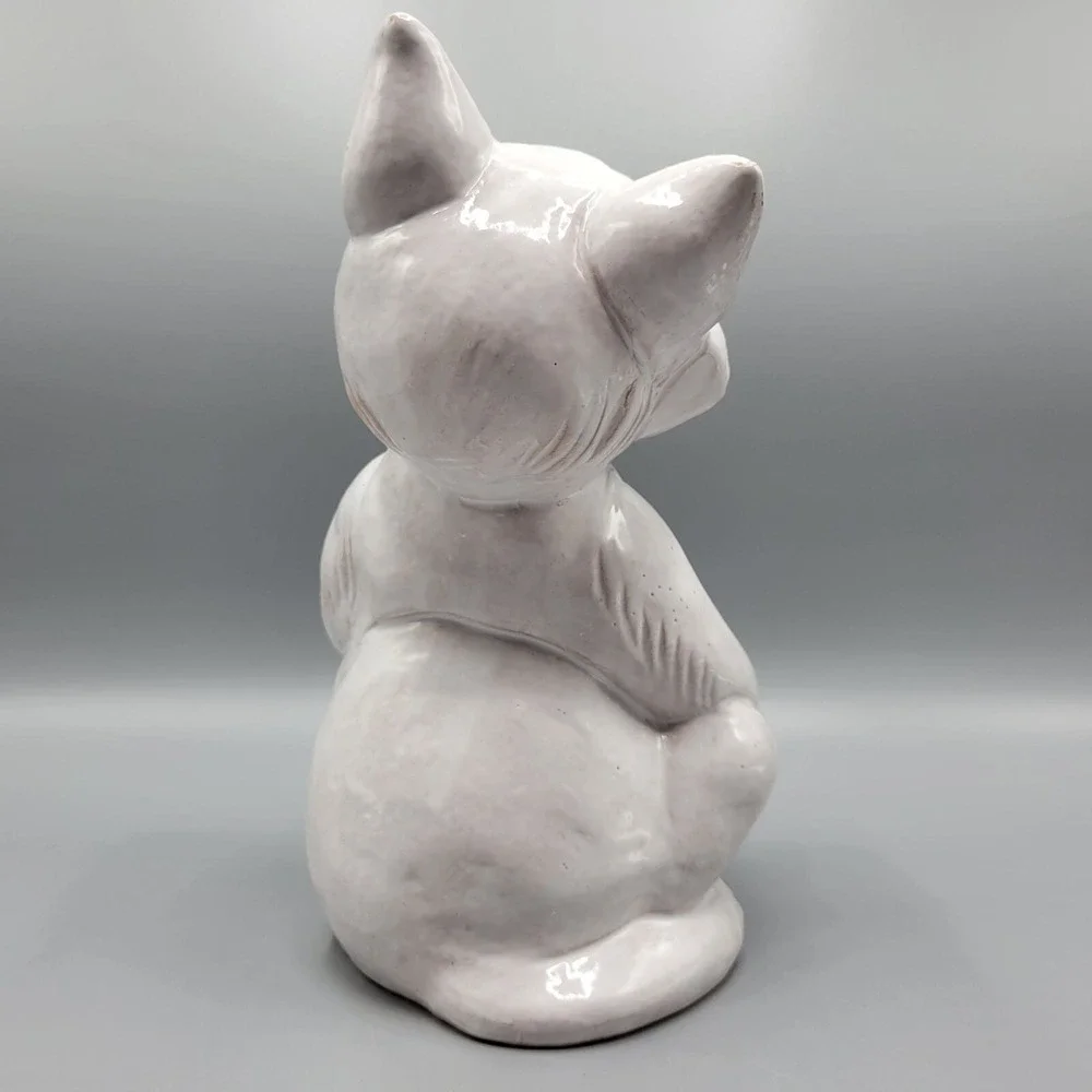 Vintage Whimsical Laughing Cat Figurine Made In Italy Redware Pottery Blue Eyes